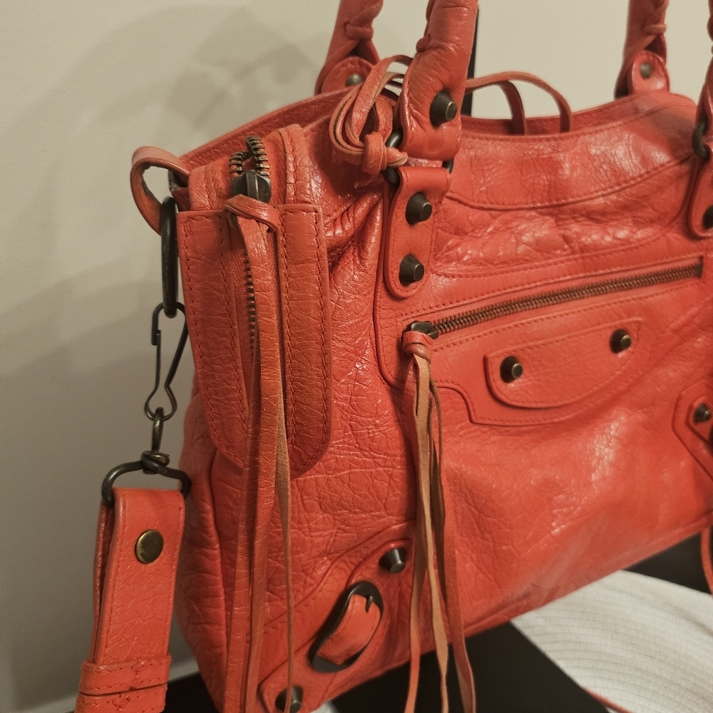 Balenciaga Small City Moto Crossbody Bag 🍊 Rare Orange Red - Picture 4 of 17
